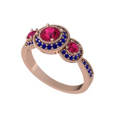 Rodolit garnet ve lab safir 18 ayar rose altın yüzük