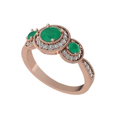 Elia Tria Yüzük - Kök zümrüt ve swarovski 18 ayar rose altın yüzük #1nedqor