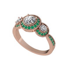 Elia Tria Yüzük - Swarovski ve kök zümrüt 14 ayar rose altın yüzük #1onriqr