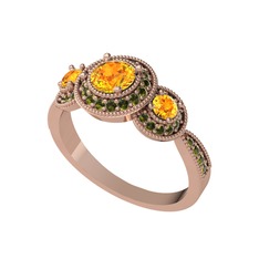 Sitrin ve peridot 18 ayar rose altın yüzük