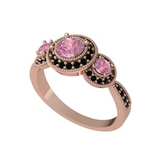Pembe kuvars ve siyah zirkon 8 ayar rose altın yüzük