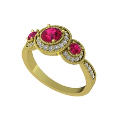 Elia Tria Yüzük - Rodolit garnet ve swarovski 8 ayar altın yüzük #1oxxj6b