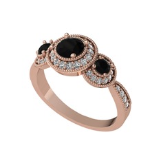 Elia Tria Yüzük - Siyah zirkon ve pırlanta 8 ayar rose altın yüzük (0.462 karat) #1pp1miy