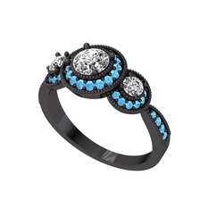 Elia Tria Yüzük - Swarovski ve akuamarin 925 ayar siyah rodyum kaplama gümüş yüzük #1pti884