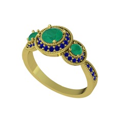 Elia Tria Yüzük - Kök zümrüt ve lab safir 18 ayar altın yüzük #1qgkzy4