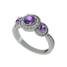 Elia Tria Yüzük - Ametist ve pırlanta 8 ayar beyaz altın yüzük (0.462 karat) #1qxs2zl