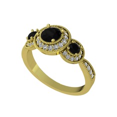 Siyah zirkon ve swarovski 14 ayar altın yüzük