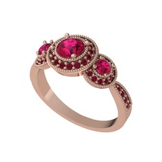 Rodolit garnet ve kök yakut 18 ayar rose altın yüzük