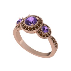 Ametist ve dumanlı kuvars 925 ayar rose altın kaplama gümüş yüzük