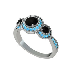 Siyah zirkon ve akuamarin 18 ayar beyaz altın yüzük