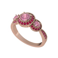 Pembe kuvars ve rodolit garnet 14 ayar rose altın yüzük