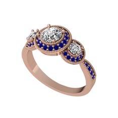 Elia Tria Yüzük - Swarovski ve lab safir 18 ayar rose altın yüzük #1ursscj