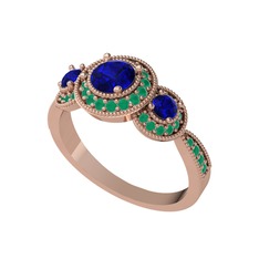 Elia Tria Yüzük - Lab safir ve kök zümrüt 18 ayar rose altın yüzük #1wpv8vr