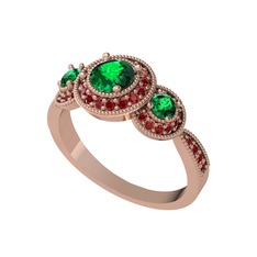 Elia Tria Yüzük - Yeşil kuvars ve garnet 18 ayar rose altın yüzük #1ynhy90