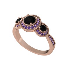 Elia Tria Yüzük - Siyah zirkon ve ametist 8 ayar rose altın yüzük #253ky5