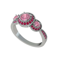 Elia Tria Yüzük - Pembe kuvars ve rodolit garnet 18 ayar beyaz altın yüzük #30u8p
