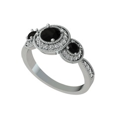 Siyah zirkon ve swarovski 8 ayar beyaz altın yüzük