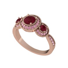 Kök yakut ve pembe kuvars 925 ayar rose altın kaplama gümüş yüzük