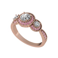 Elia Tria Yüzük - Swarovski ve pembe kuvars 925 ayar rose altın kaplama gümüş yüzük #465zlp