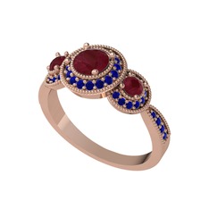 Elia Tria Yüzük - Kök yakut ve lab safir 8 ayar rose altın yüzük #5ar5if