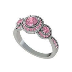 Elia Tria Yüzük - Pembe kuvars 18 ayar beyaz altın yüzük #73qq0u
