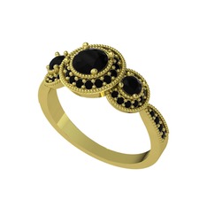 Elia Tria Yüzük - Siyah zirkon 925 ayar altın kaplama gümüş yüzük #7p22e5
