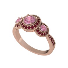 Pembe kuvars ve kök yakut 18 ayar rose altın yüzük