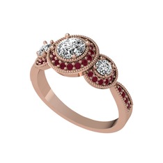 Swarovski ve kök yakut 18 ayar rose altın yüzük