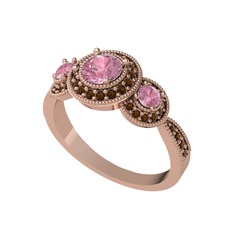 Pembe kuvars ve dumanlı kuvars 925 ayar rose altın kaplama gümüş yüzük