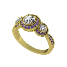 Elia Tria Yüzük - Swarovski ve ametist 14 ayar altın yüzük #9kodf3