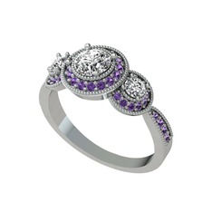 Elia Tria Yüzük - Swarovski ve ametist 18 ayar beyaz altın yüzük #ait4hi