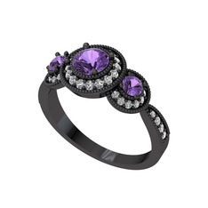 Elia Tria Yüzük - Ametist ve swarovski 925 ayar siyah rodyum kaplama gümüş yüzük #aw08in