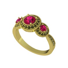 Elia Tria Yüzük - Rodolit garnet ve peridot 14 ayar altın yüzük #c6i84h