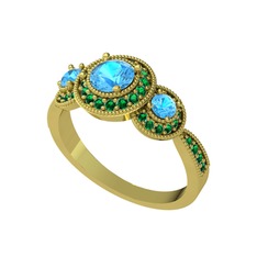 Elia Tria Yüzük - Akuamarin ve yeşil kuvars 18 ayar altın yüzük #cqcfvv