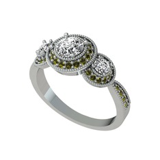 Elia Tria Yüzük - Swarovski ve peridot 8 ayar beyaz altın yüzük #dgilsf