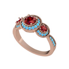 Elia Tria Yüzük - Garnet ve akuamarin 925 ayar rose altın kaplama gümüş yüzük #dvwev0