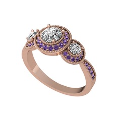 Elia Tria Yüzük - Swarovski ve ametist 925 ayar rose altın kaplama gümüş yüzük #e3dhgo