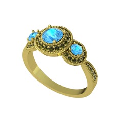 Akuamarin ve peridot 18 ayar altın yüzük