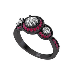 Elia Tria Yüzük - Pırlanta ve rodolit garnet 925 ayar siyah rodyum kaplama gümüş yüzük (1.5 karat) #entjho