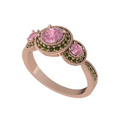 Pembe kuvars ve peridot 14 ayar rose altın yüzük