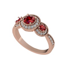 Garnet ve beyaz zirkon 14 ayar rose altın yüzük