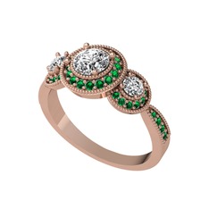 Elia Tria Yüzük - Swarovski ve yeşil kuvars 18 ayar rose altın yüzük #fdc6l