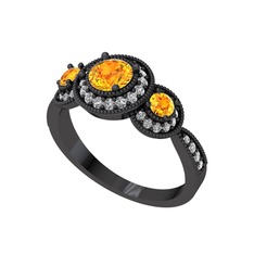 Elia Tria Yüzük - Sitrin ve swarovski 925 ayar siyah rodyum kaplama gümüş yüzük #ikkdov
