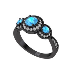 Elia Tria Yüzük - Akuamarin ve swarovski 925 ayar siyah rodyum kaplama gümüş yüzük #kt1zvt