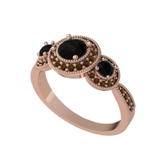 Siyah zirkon ve dumanlı kuvars 925 ayar rose altın kaplama gümüş yüzük