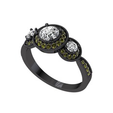 Elia Tria Yüzük - Beyaz zirkon ve peridot 925 ayar siyah rodyum kaplama gümüş yüzük #lebfxp