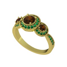 Elia Tria Yüzük - Dumanlı kuvars ve yeşil kuvars 14 ayar altın yüzük #lluors