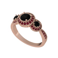 Siyah zirkon ve kök yakut 18 ayar rose altın yüzük