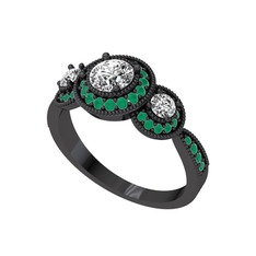 Elia Tria Yüzük - Swarovski ve kök zümrüt 925 ayar siyah rodyum kaplama gümüş yüzük #nhyrt3