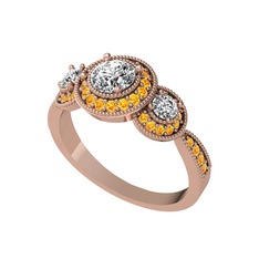 Swarovski ve sitrin 14 ayar rose altın yüzük